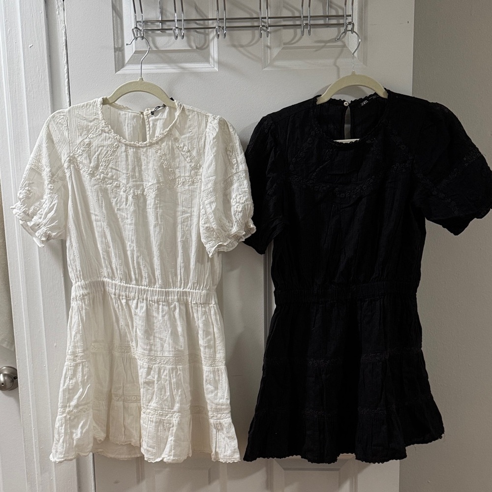 Zara White and Black Short Sleeve Tiered Mini Dress (Set of 2)